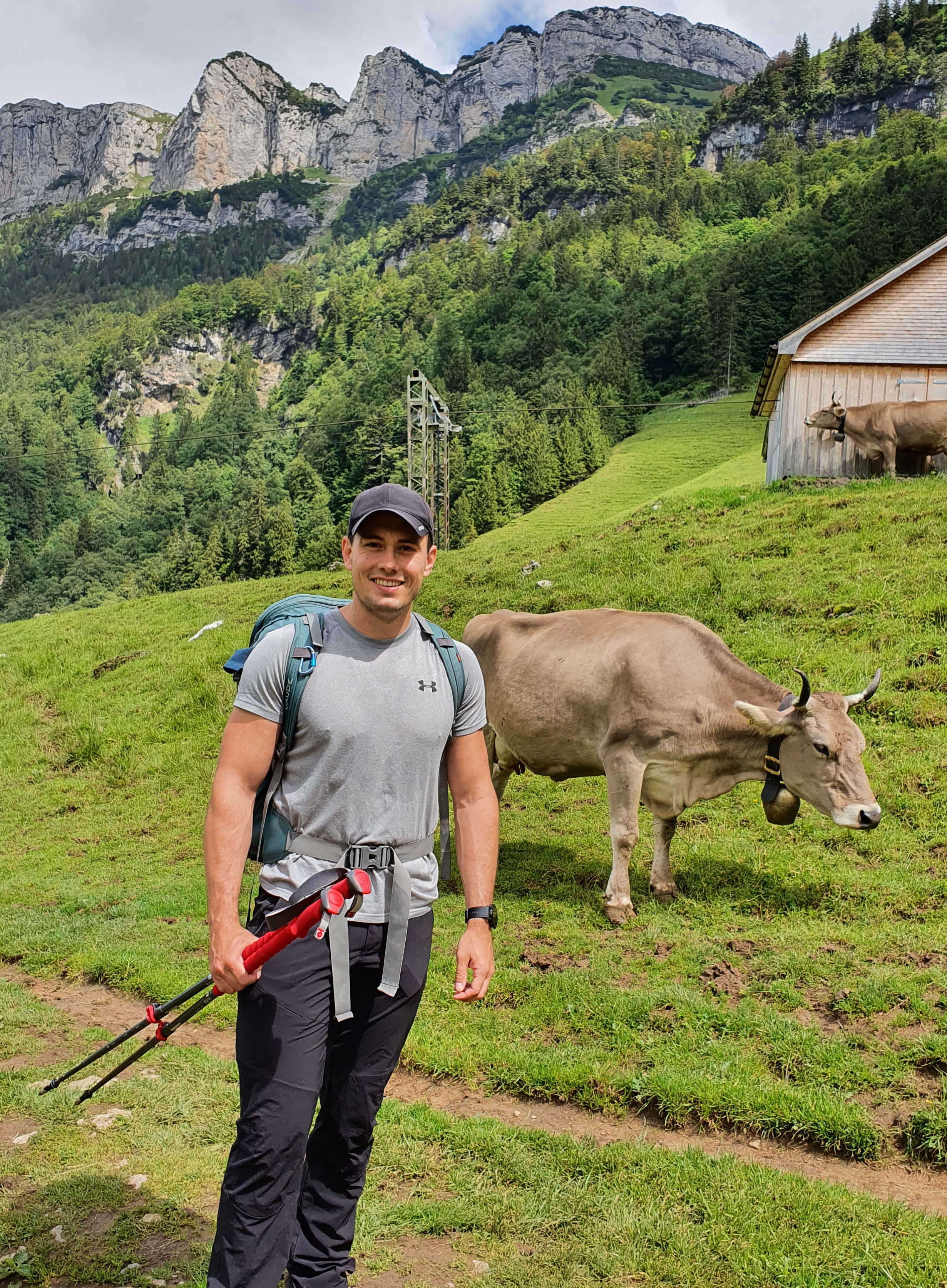 A cow and I in the Swiss Alps